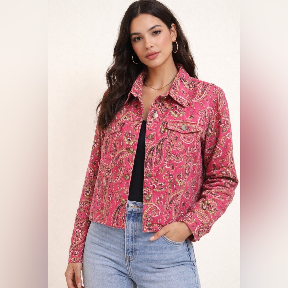 New Identity jacket medium paisley floral pink embellished 90’s Y2K retro hippy